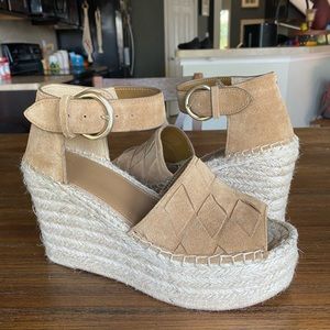Marc Fisher Adalla Suede Espadrille Platform Peeptoe Wedge Sandals, size 8
